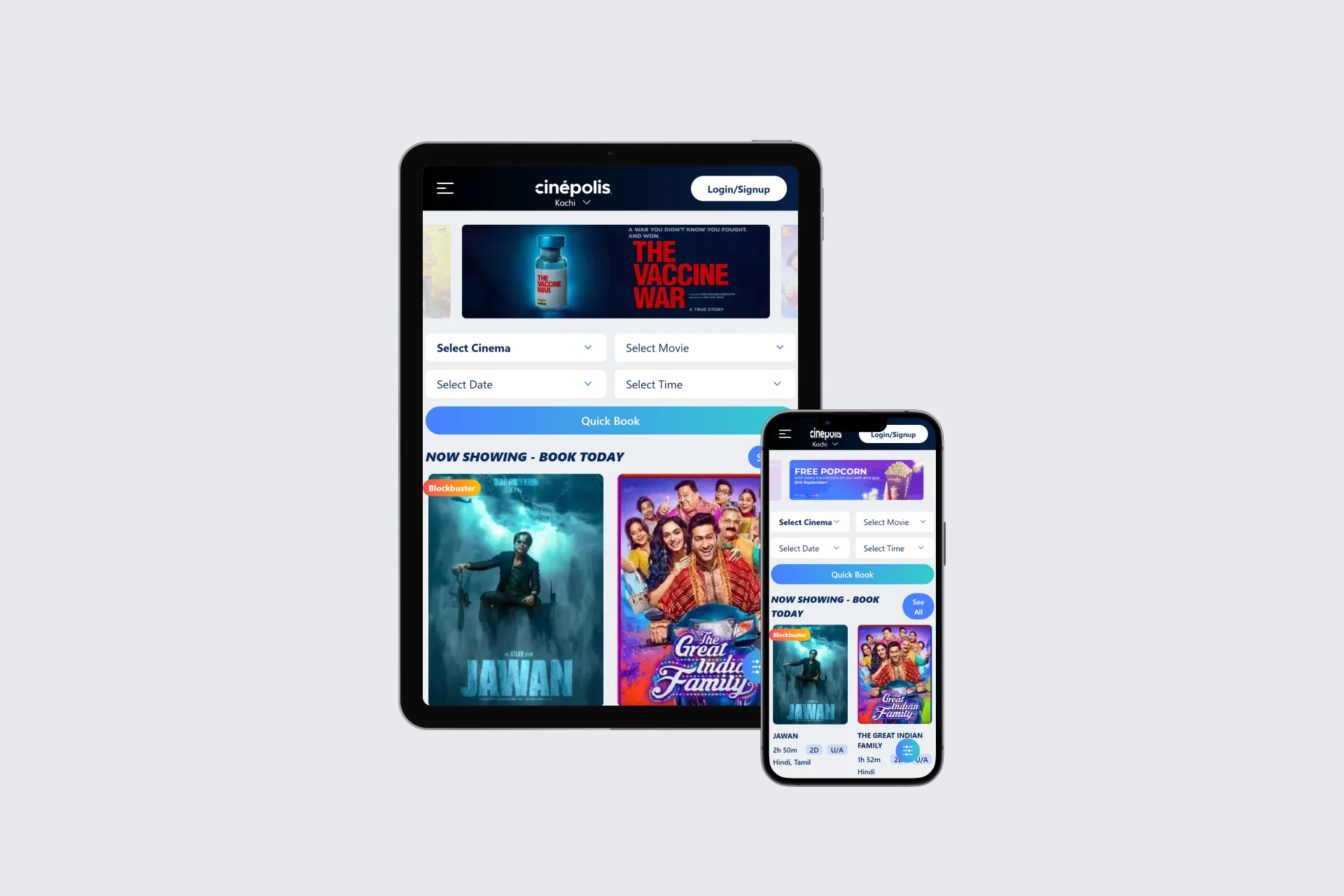 Cinepolis India Webpage optimised for Tablet and Mobile View